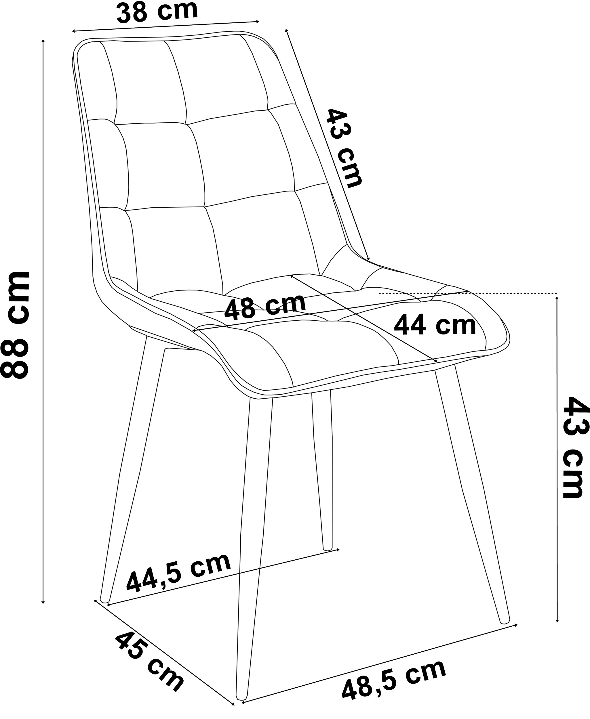 Krzesło tapicerowane ASPEN wymiary