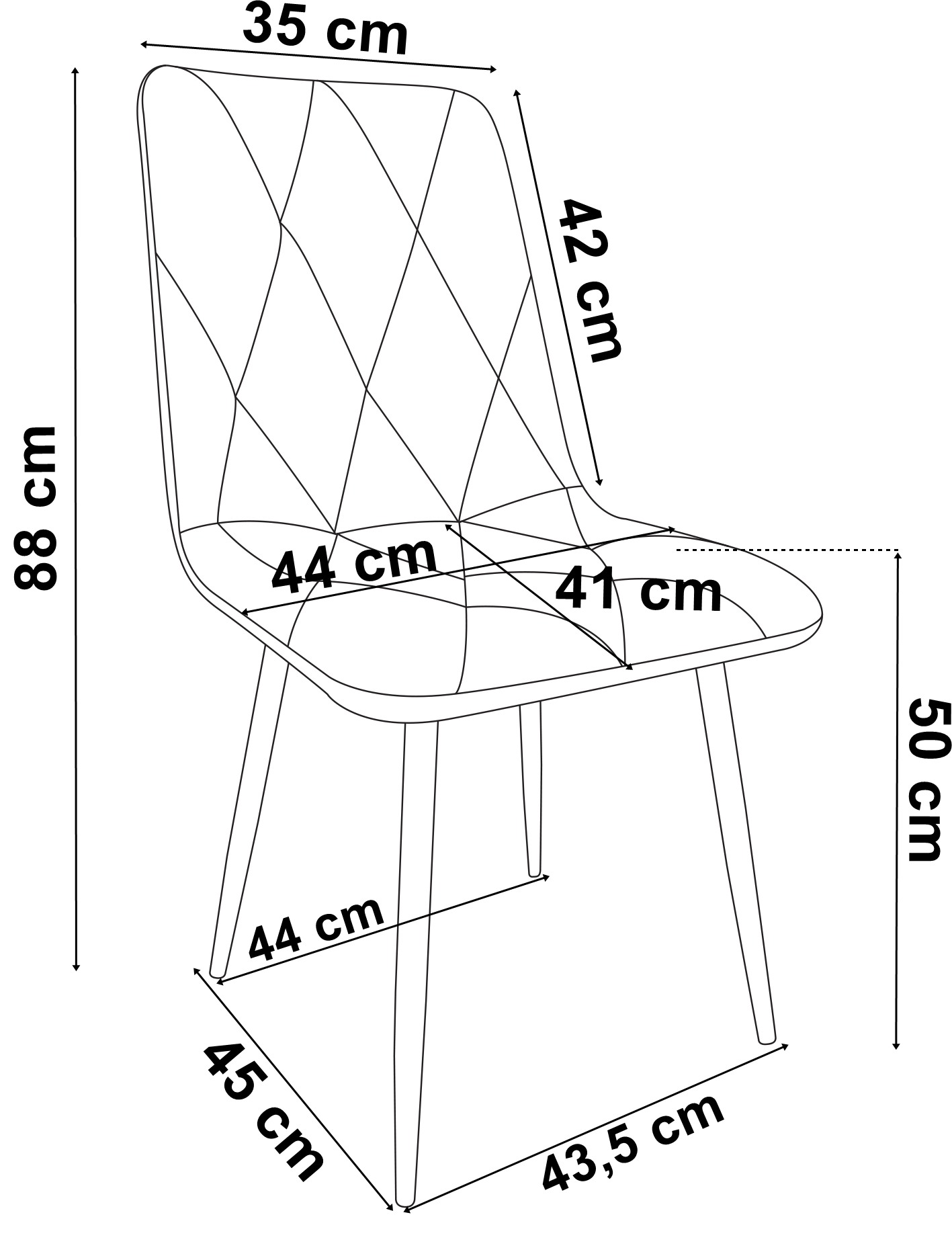 Krzesło tapicerowane MADISON wymiary