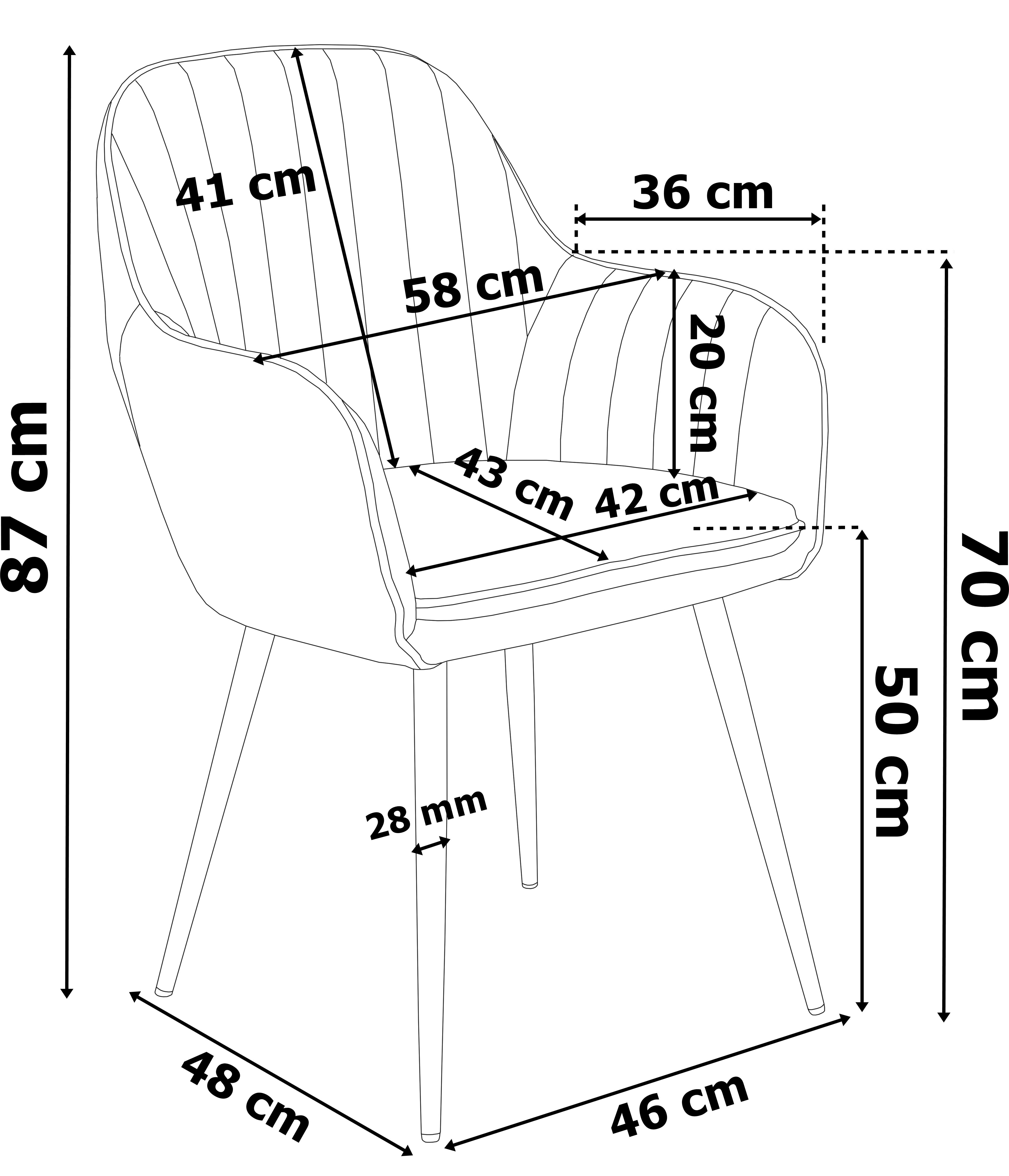 Krzesło welurowe SEVILLA VELVET czarne wymiary