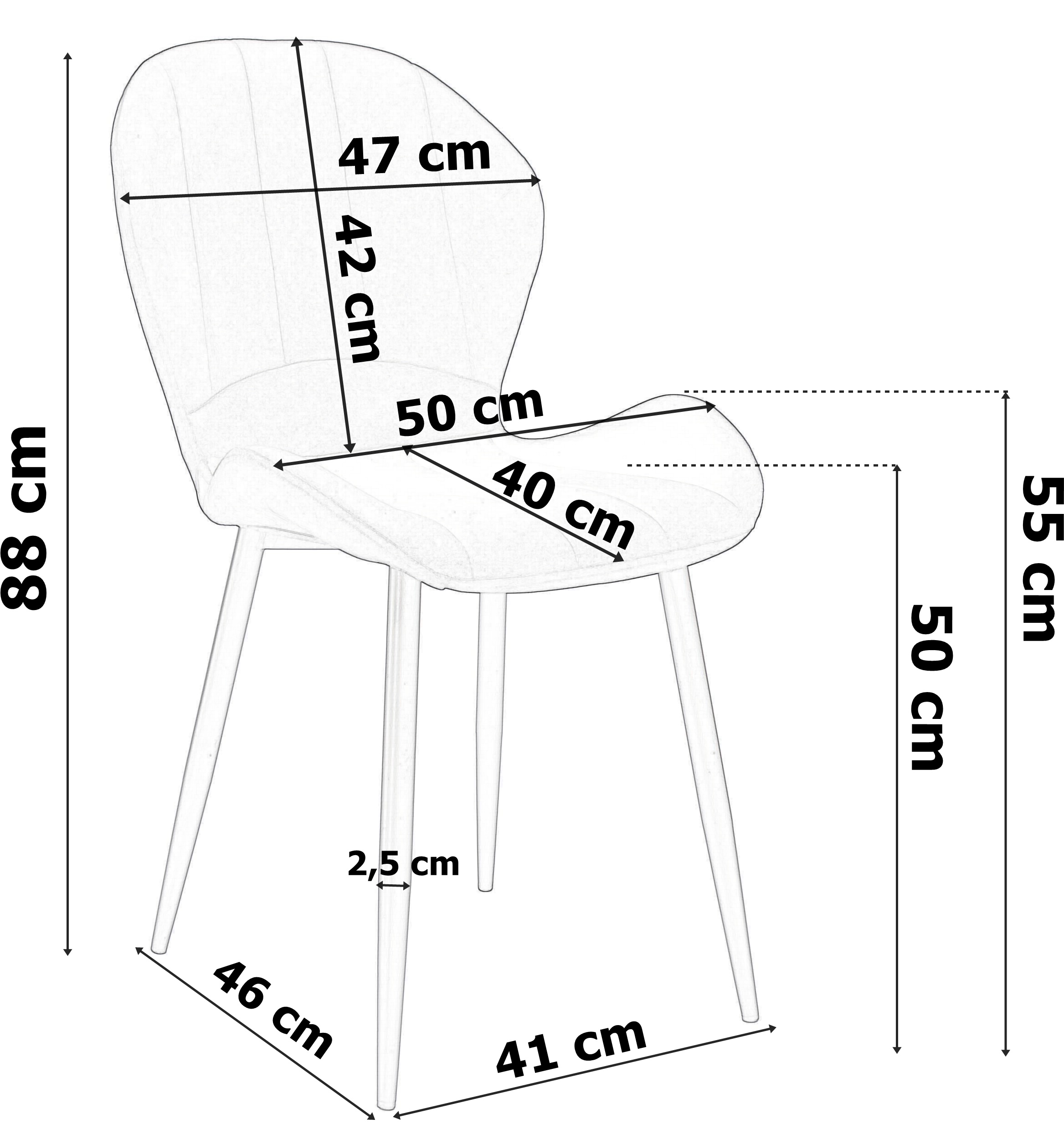 Krzesło welurowe SHELBY VELVET Ciemnozielone wymiary