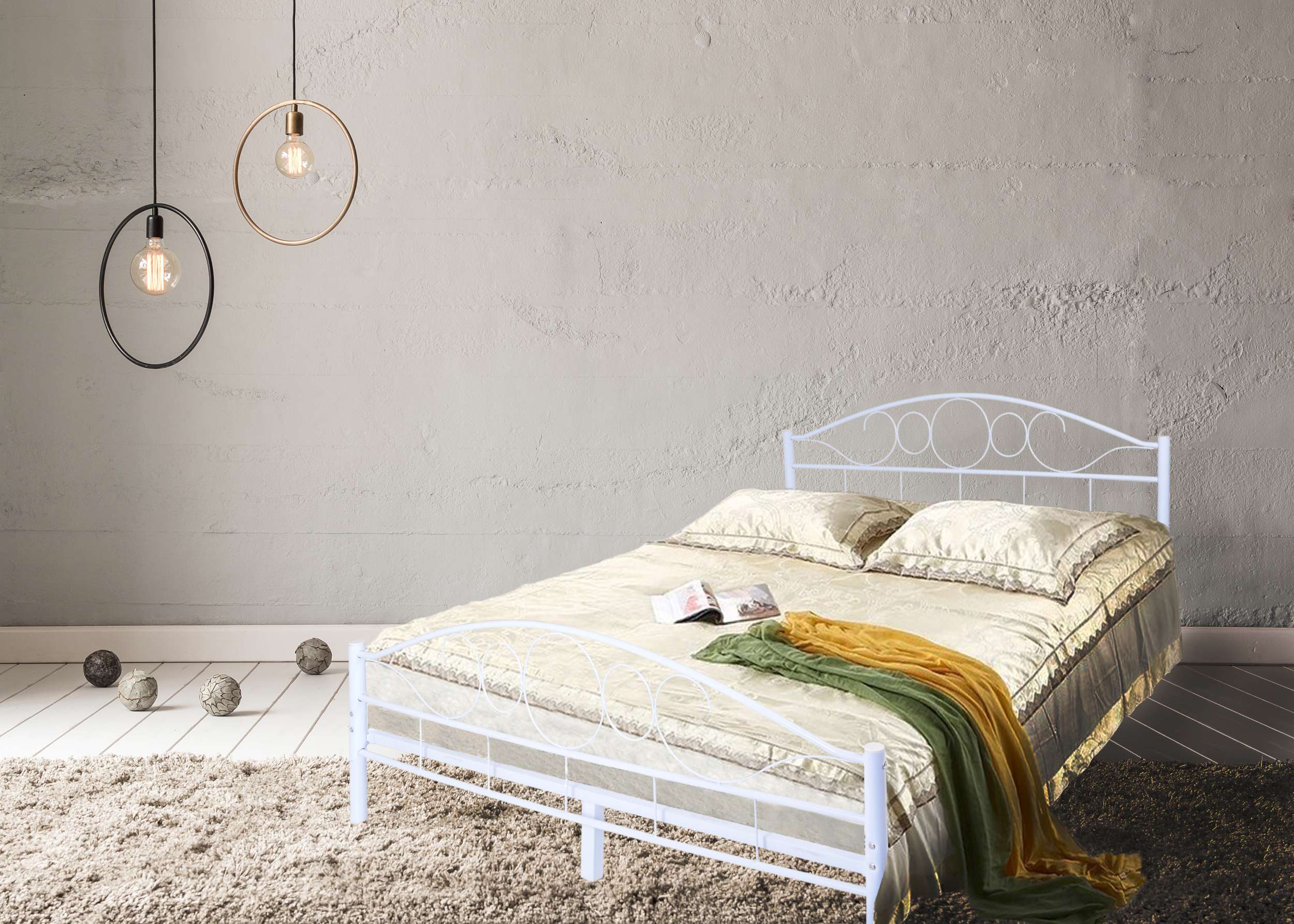 Łóżko metalowe ze stelażem podwójne 160x200 cm Model: ARRIGO Kolor: biały