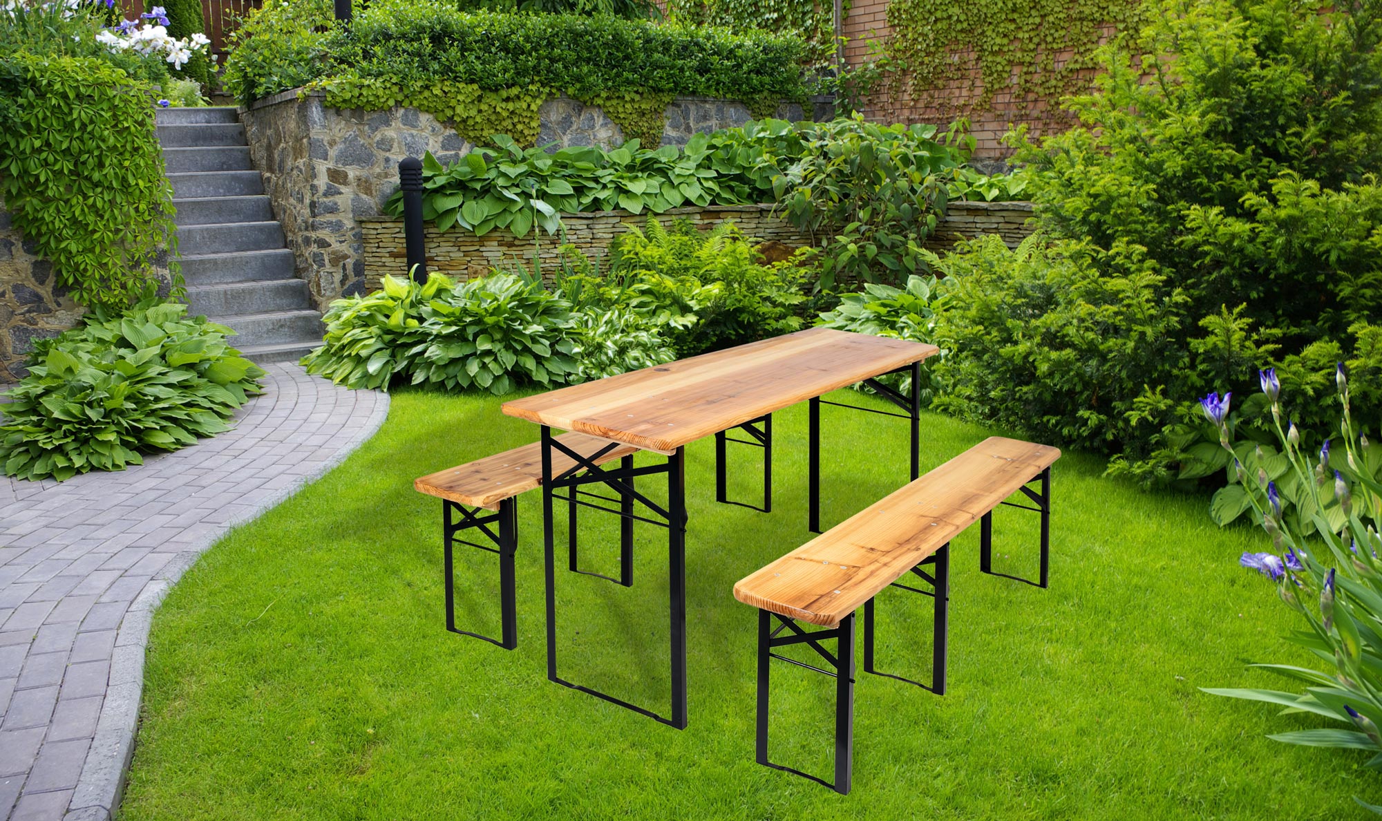 rodzinny zestaw ogrodowy ławki ze stołem
